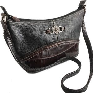 Brighton Black Pebble Leather Brown Croc Bag